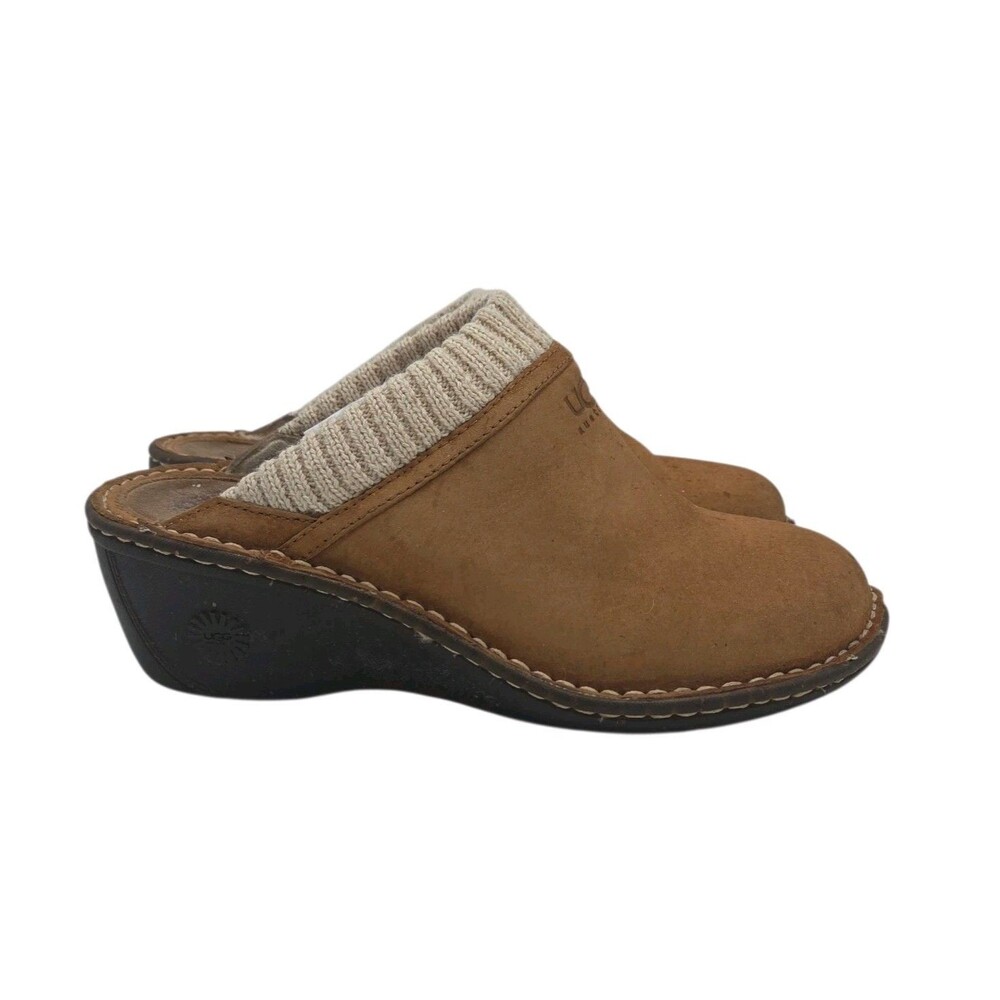 UGG Gael Brown Chestnut Mule Clog Suede Sheepskin Knit Women's 9 Shoes S/N 1934